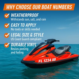 2 Waterproof Boats Decals - Boat Registration Numbers with Number Stickers and Letters - Custom Vinyl Decal for Jet Ski, Boat