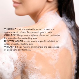 SpaScriptions Turmeric + Collagen Exfoliating Body Wash, 33 oz, Brightening Body Scrub and Body Exfoliator, Sugar Scrub with Brown Sugar and Vitamin E, Exfoliates and Nourishes Skin, Cruelty Free