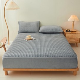 LweiPsqLin Quilted Flannel Fitted Sheets,Soft Flannel Fleece Mattress Top- Suitable for Fall and Winter,Fitted Deep Pocket Up to 15''. (Gray, Queen)