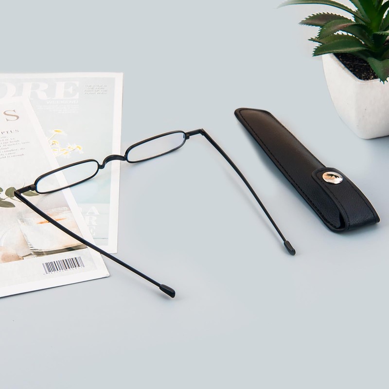 [REAVEE] 老眼鏡 メタル 革製ケース付き コンパクト ポケットに収納 軽量 男女兼用 おしゃれ 度数