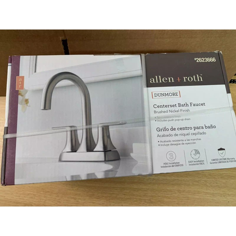 Allen+Roth Brushed Nickel Spot Resist Bathroom Sink Faucet w/Drain