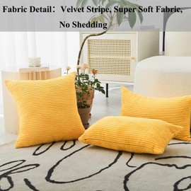 Home Brilliant Cushion Covers 45 x 45 Yellow, Home Decoration Striped Corduroy Mustard Cushion Cover 18x18 for Sofa, 45x45 cm, Set of 2, Sunflower Yellow
