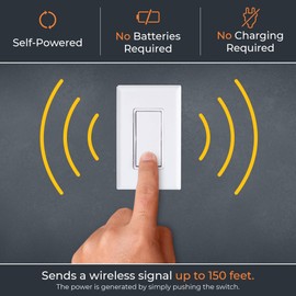 RunLessWire Simple Wireless Switch Kit, Self-Powered Rocker Switch, No Wire Light Control Kit