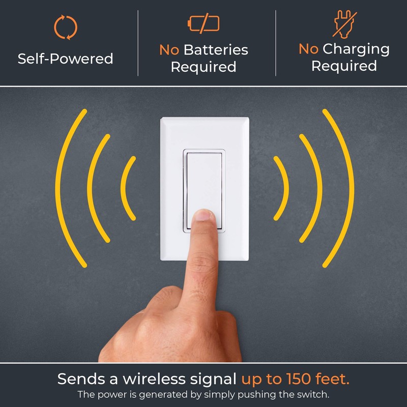 RunLessWire Simple Wireless Switch Kit, Self-Powered Rocker Switch, No Wire