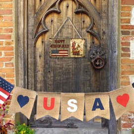 4th of July Decorations Squareness Door Sign Hanging Door Decor Wooden Sign Door Decorations “HAPPY 4TH OF JULY” Door Hanger for Outdoor Farmhouse Porch Front Door,Red and Blue Decorations