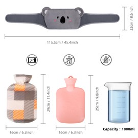 Hot Water Bottle Belt 120 cm Hot Water Bottle Belt 3 in 1 Portable PVC Hot Water Bottle 1L Hot Water Bottle with Soft Cover and Waist Cover for Neck and Shoulder Back Legs