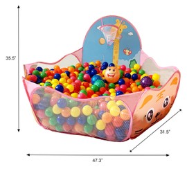 KingBee Ball Pit Pop Up Children Play Tent, Ocean Pool Baby Toddler Playpen with Basketball Hoop - Toys Gifts for Kids Girls Boys 3 4 5 6 Year Old - Balls Not Included (Pink)