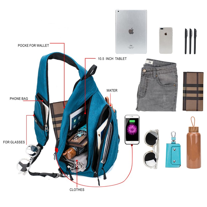 TurnWay Water-Proof Sling bag/Crossbody Backpack/Shoulder Bag with USB Charging Port
