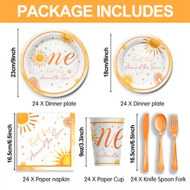 Vpimatero First Trip Around the Sun 1st Birthday Decorations - Bohemian Hippie Sunshine Theme Party Tableware Include Plates, Cups, Napkins, Cutlery, for Baby Shower Party Supplies | 24 Guests
