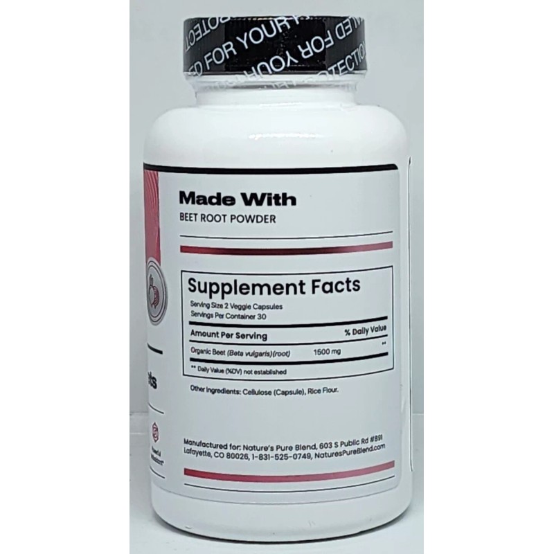 Natures Pure Blend Nature's Beets Dietary Supplement 60 Capsules New