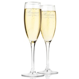 Monsieur and Madame Champagne Toasting Flute Glasses, Set of 2