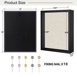 Califortree 12x16 Large Shadow Box Frame with Linen Back - Plexiglass Cover, Sturdy Memory Display Case of Flower, Pictures, Medals and More, Black