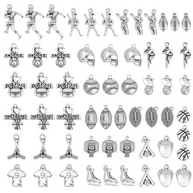 CRAFTYMELODY Pack of 120 Sports Charms 20 Styles Football Player Racket Rugby Basketball Alloy Sport Pendant Antique Silver Rugby Player Pendant