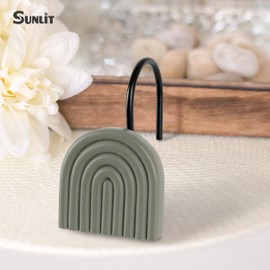 Sunlit Mid Century Modern Arch Decorative Shower Curtain Hooks, Farmhouse Geometric Grayish Green Shower Curtain Rings for Bathroom, Resin, Boho Shower Curtain Hangers Home Decor