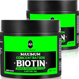 Mantequilla para barba, biotina de concentración máxima, con aceite de ricino y aceites de argán y jojoba, promueve el crecimiento de la barba, estiliza, fortalece y suaviza la barba, barbas rebeldes