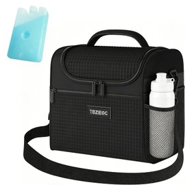 Tbzieoc Large Insulated Lunch Bag for Women & Men, 12.8L Reusable Lunch Cooler Tote with Ice Pack, Adult Lunch Box with Side Mesh Pocket, Portable Lunch Bag for Work, Office, Travel & Picnic, Black