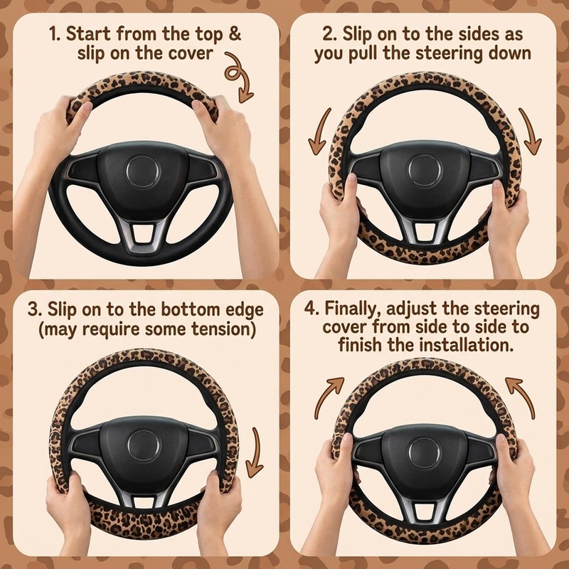 Leopard Print Car Accessories, Fashionable Steering Wheel Cover, Universal Fit