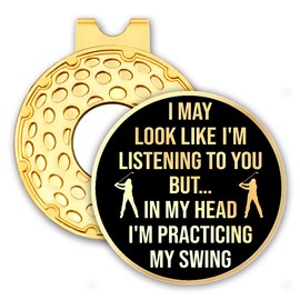 rofiowa I May Look Like I'm Listening to You Black Gold Golf Ball Marker with Hat Clip, Funny Golf Accessories for Men Women, Christmas Father's Day Birthday Gifts for Golf Fan Golfer