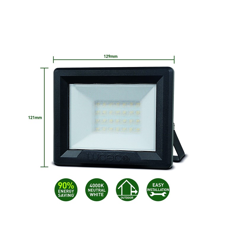 Luceco LED Eco Slimline Floodlight, 20 Watts, Black