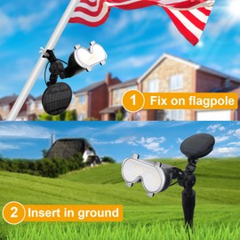 Solar Flag Pole Light, Flagpole Light Solar Powered, Super Bright PC Crystal LED Spotlights, Upgraded 8000mAh 4800Lm, Adjustable Bracket & Metal Clamp Fits 0.8-1.2" Flagpole (Black, Integrated)