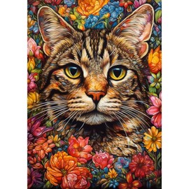 MAXBYE 5D Flower Cat Diamond Painting Kits for Adults, DIY Animal Diamond Art Full Drill Crystal Rhinestone Painting Pictures Embroidery Craft Kits for Home Wall Decor 12x16inch