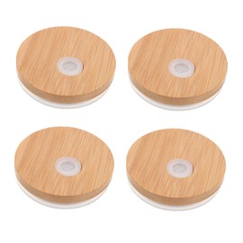 VICASKY 4Pcs Bamboo Jar Lids for Wide Mouth Jars Practical and Safe Lids with Straw for Home Camping Beverage Shops Airtight and Reusable