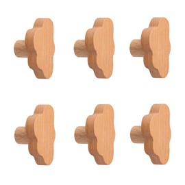 Wooden Cabinet Knobs, Pack of 6 Cabinet Knobs, Cloud Wood Design, Furniture Knobs, Drawer Knobs with Screws, Drawer Handles for Dressers, Home, Kitchen, Bedroom, Wardrobe