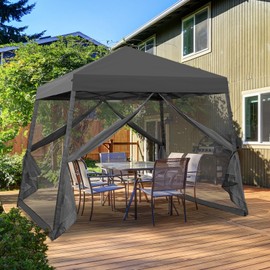 EAGLE PEAK 10x10 Slant Leg Easy Setup Pop Up Canopy Tent with Mosquito Netting 64 sqft of Shade, Gray