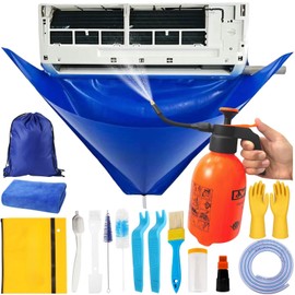 Oiktylr 18Pcs Mini Split Cleaning Kit Bag with 2L Pressure Sprayer, PVC AC Cleaning Cover, Waterproof Air Conditioner Cleaning Bib, HVAC Minisplit Cleaning Kit with Storage Bag (Small)