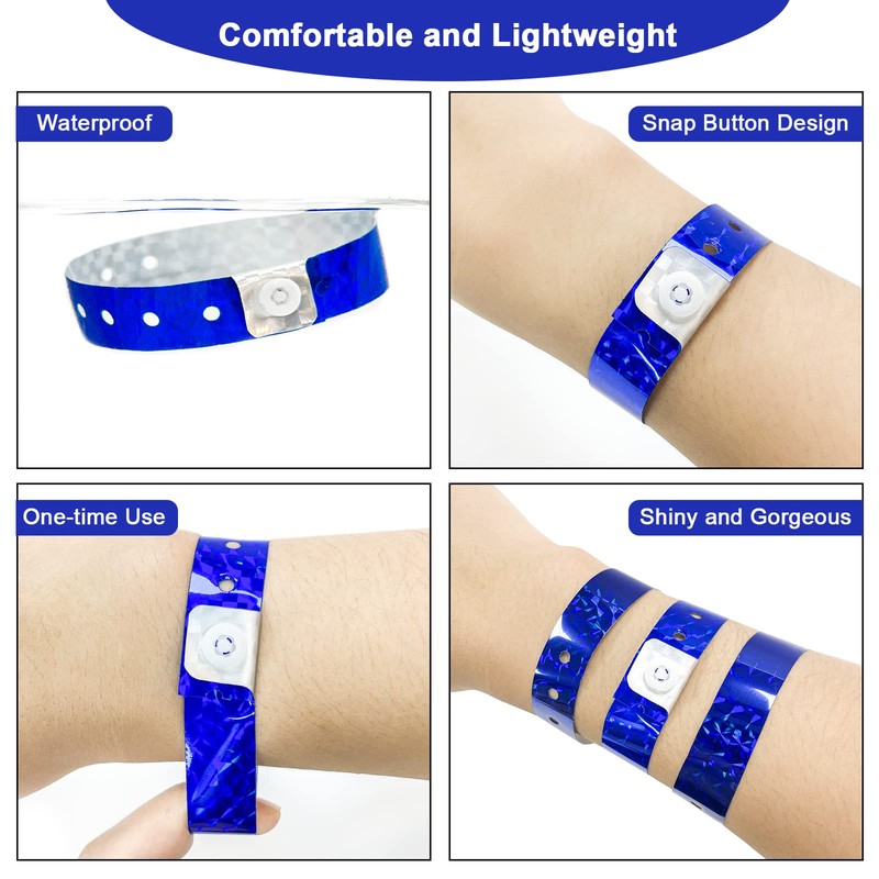 Ouchan Holographic Plastic Wristbands Blue - 100 Pack Wristbands for