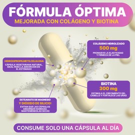 Biotina y Colágeno Hidrolizado 500 MG | Complejo de Belleza Cabello, Piel y Uñas | Suplemento Crecimiento del Cabello | Fabricado en Holanda | Suplementos Péptidos de Vitamina B sin OGM | 60 Cápsulas