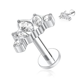 G23 Titanium 16G Flat Back Earrings Labret Studs Internally Threaded Lip Tragus Piercing Labret Jewelry 10mm Monroe Medusa Helix Lip Piercing Silver Lobe Cartilage Conch Earring Jewelry with CZ