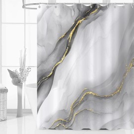 Caheansi Grey Modern Abstract Shower Curtain, Grey Mix Gold Ombre Marble Texture Luxury Bathroom Curtain Waterproof Fabric Machine Washable with Hooks, 72" Wx72 L