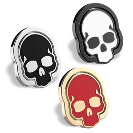 homEdge Cell Phone Skull Ring Grip, Set of 3 Packs 360° Adjustable Finger Ring Holder, Suitable for Magnetic Car Mount Kickstand for Cell Phone-Black+White+Red