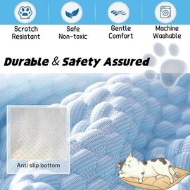 Dog Cooling Mat-Pet Cooling Pad with Built-In Gel Laye Reusable Machine Washable and Portable for Indoor Outdoor with Non-Slip Bottom Non-Toxic for cats small dogs Summer use (Blue, M 42x66cm)