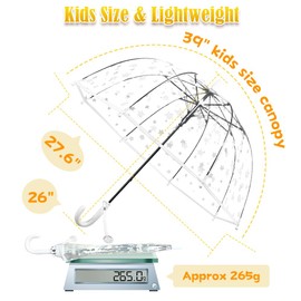 Wxjiahetai Kids Clear Bubble Umbrella Transparent Dome See Through Child Umbrellas for Rain Boys Girls with Pinch-Proof Closure and Easy-Grip Hook Handle(Clear Star)