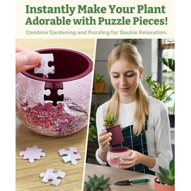 PieceRelax 3D Puzzle Planter - Singing Birds and Flowers - Danish Folklore Style, Home Decor Flower Pots for Indoor Cactus, Succulents Pots [K1100]