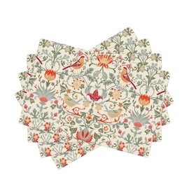 William Morris Placemats Set of 4, Strawberry Thieves Heat Resistant Non-Slip Washable Placemats for Kitchen Dining Party Indoor Outdoor, 12x18 Inches