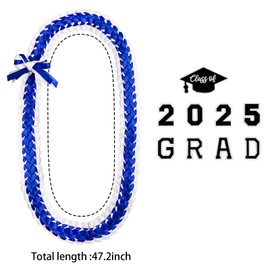 Ishua 2025 Graduation Leis Blue, 47.2 inch Graduation Ribbon Leis for Men (1pcs, Blue and White)