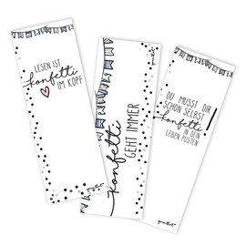 dv_431 Set of 12 Bookmarks with Confetti Motif and Beautiful Sayings, 3 Designs, for Girls, Teenagers, Women