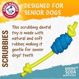 Arm & Hammer for Pets Scrubbies Senior Treat N' Tug Dental Chew Toy Infused with Baking Soda - Gentle Dog Toy for Senior Dogs - Interactive and Durable Chew Toy for Older Dogs