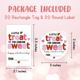 Happy Valentine's Day Sticker Set, Sweet Treat Valentine Sticker, 40 Round Label & Rectangular Name Tags Stickers, Valentines Sticker Tags for Snacks Gift Wrapping Classroom Friends- A04