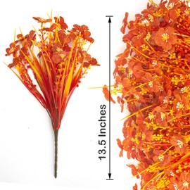 20 Bundles Artificial Fall Flowers Outdoor,No Fade Fake Plastic Flowers,Faux Autumn Plants for Indoor Outside Garden Porch Window Box Home Wedding (Fall Orange)