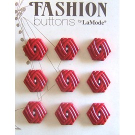 Blumenthal Lansing Card of 9 Red Buttons Woven Hexagon 2-Hole Flat 5/8" (16mm) Clothing Crafts