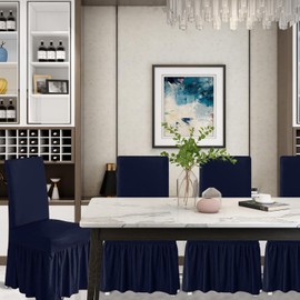 molasofa Chair Covers for Dining Room Set of 6 Stretch Chair Slipcovers with Skirt for Kitchen Seat Protectors Wedding Banquet Decor Kids Pets Spandex Fabric Washable (6pcs, Navy Blue)