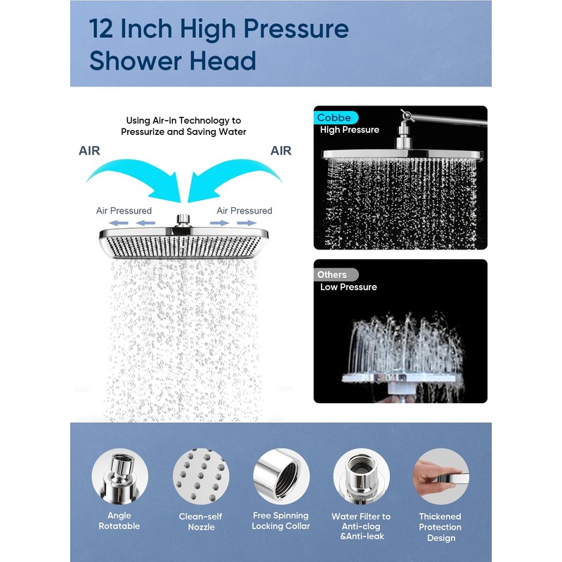 Heemli 12 Inch Rain Shower Head - High Pressure Shower