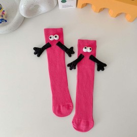 ARTSIM Magnetic Hand Holding Socks for Couple Friends Kids 3D Doll Mid-Tube Cute Hand in Hand Socks with Eyes Novelty Xmas Socks Rose Red (Color : Rose Red, Size : One Size)