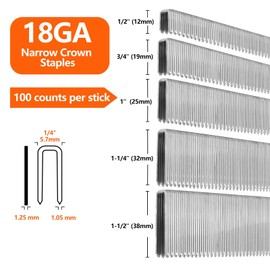 SITLDY 1000-Count 18 Gauge 1/4 Inch Narrow Crown Staples 1 Inch Length, Heavy Duty Beveled Chiseled Pointed Galvanized Staples, for Pneumatic, Electric 18GA Stapler Gun