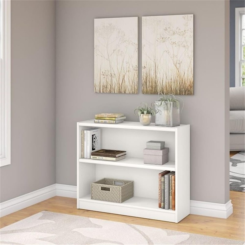 BOWERY HILL 2 Shelf Small Wood Storage Bookcase in White,