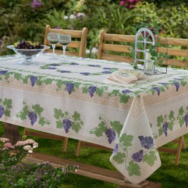 Home Bargains Plus Rectangle Fabric Tablecloth, 52 x 70 Inch, Provence Bordeaux Wine, Indoor Outdoor Stain and Water Resistant Fabric Table Cloth, Grapevine Bordered Print